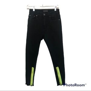 American Bazi Colored Zipper Skinny Fit Frayed Hem Black Jeans Size S